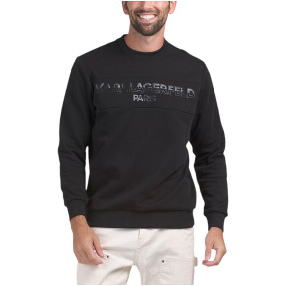 KARL LAGERFELD PARIS Logo Fleece Crew Neck Sweatshirt - Picture 1 of 2